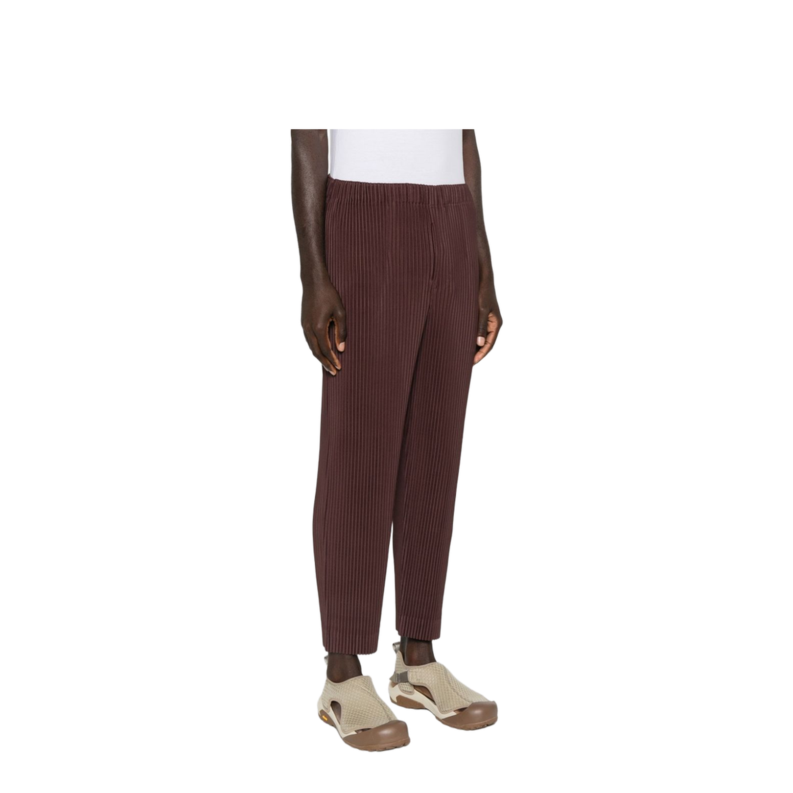 Brown Pleated Design Cropped Pants - Image 2