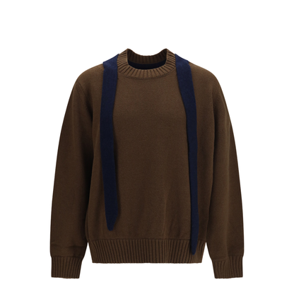 Wool Knit Cardigan with Integrated Scarf - Image 1
