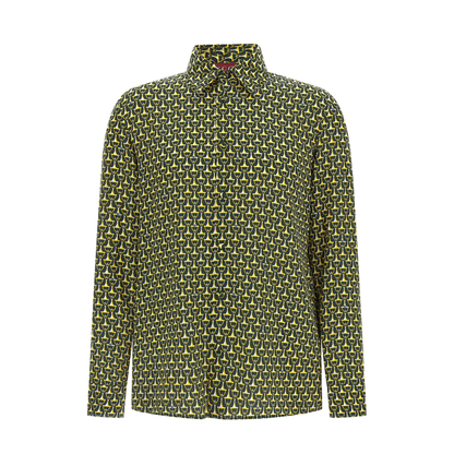 Crêpe de Chine Silk Shirt in Dark Green and Gold - Image 1