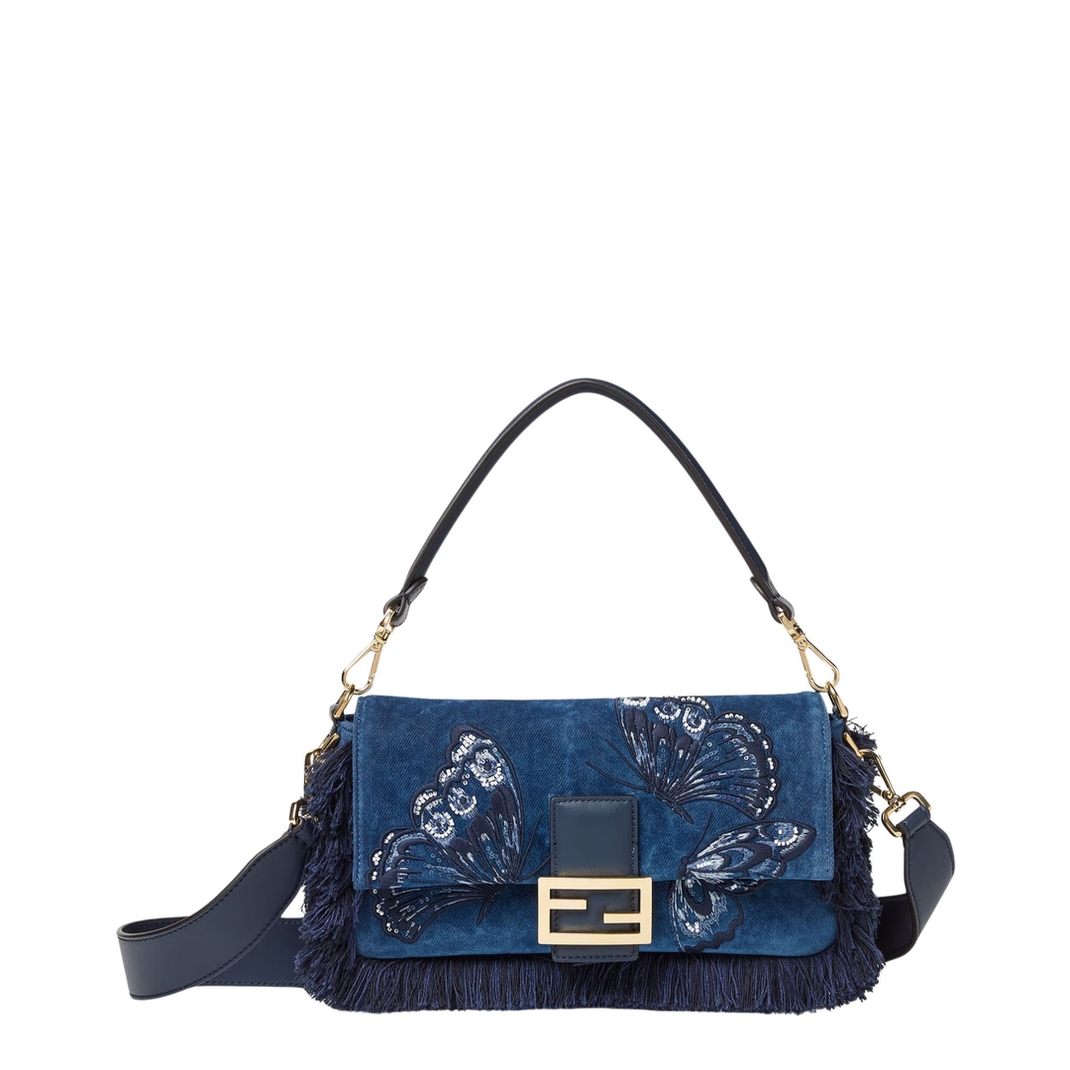 Baguette Flocked Denim Shoulder Bag - Bleu - Image 1