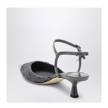 Graphite Leather And Fabric Slingbacks - Image 2