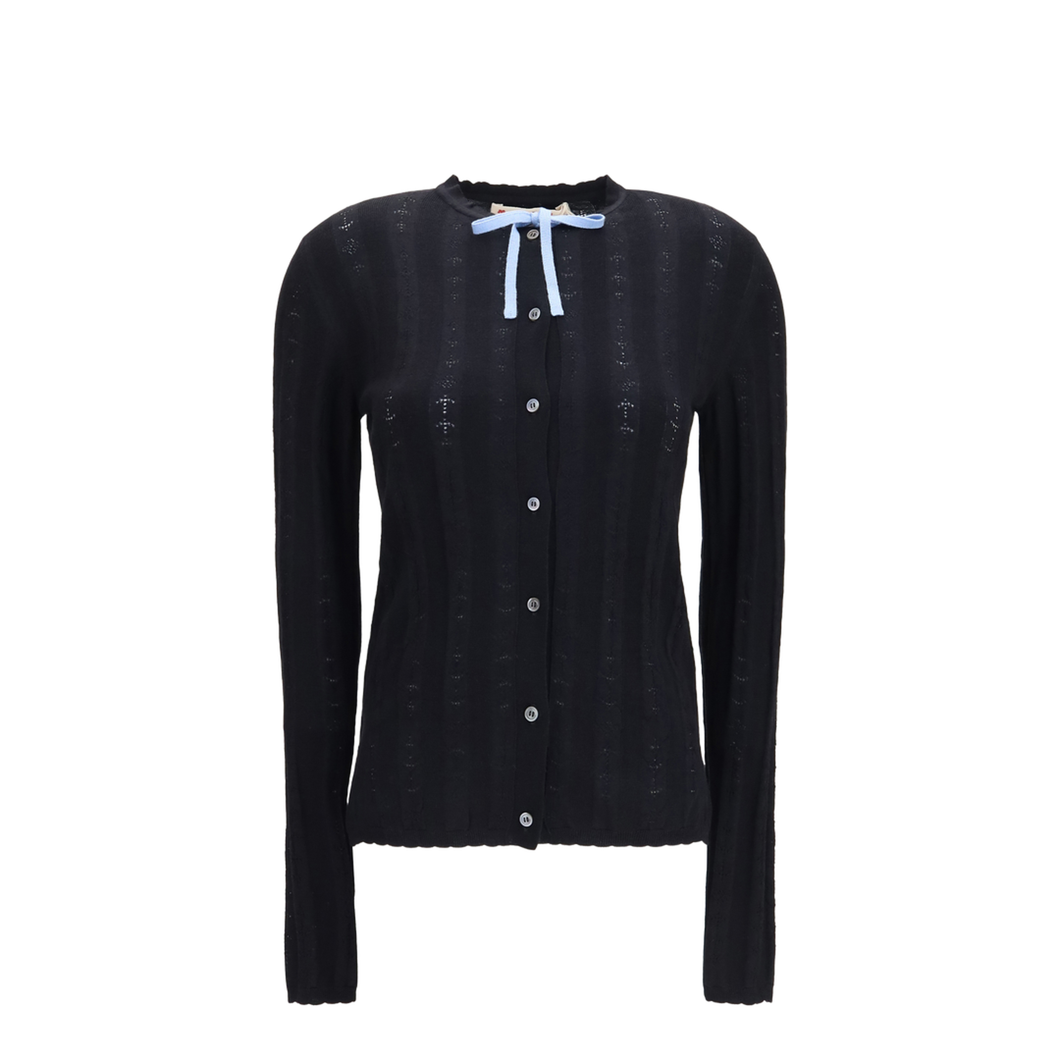 Wool and Silk Cardigan with Bow - Image 1
