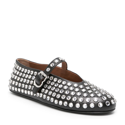 Noir Strass Lambskin Ballet Flats - Image 2