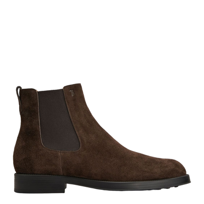 Coffee Brown Elasticated Side Panels Low Stacked Heel Round Toe - Image 1