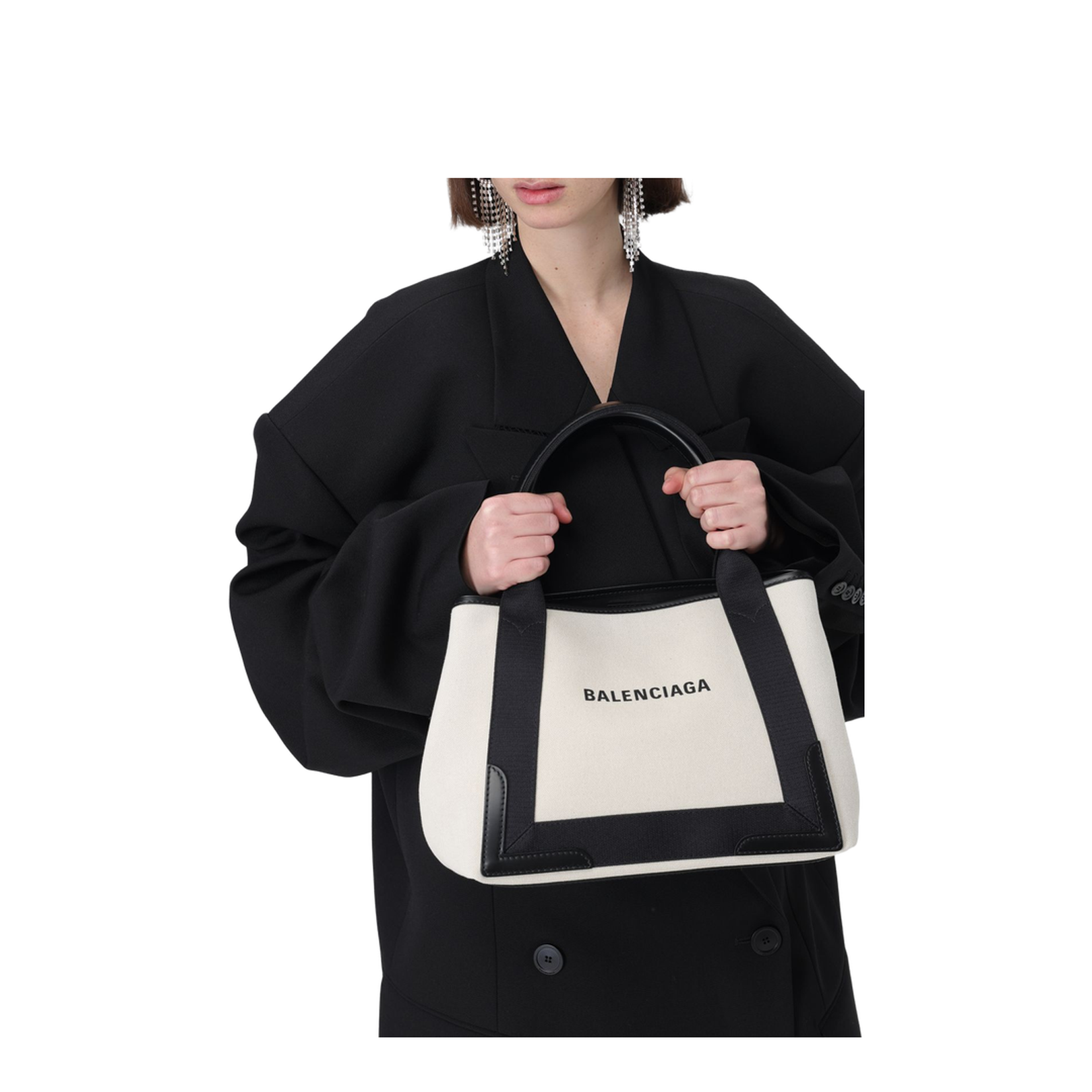 Navy Small Cabas in Beige - Image 3