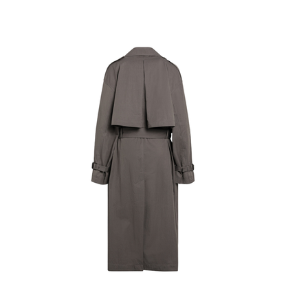 Taupe Double-Breasted Cotton-Blend Trench Coat - Image 2