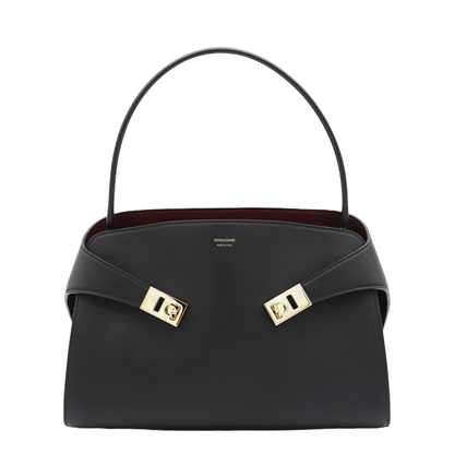 Hug Soft Medium Calf Leather Shoulder Bag - Nero / Burgundy - Image 2