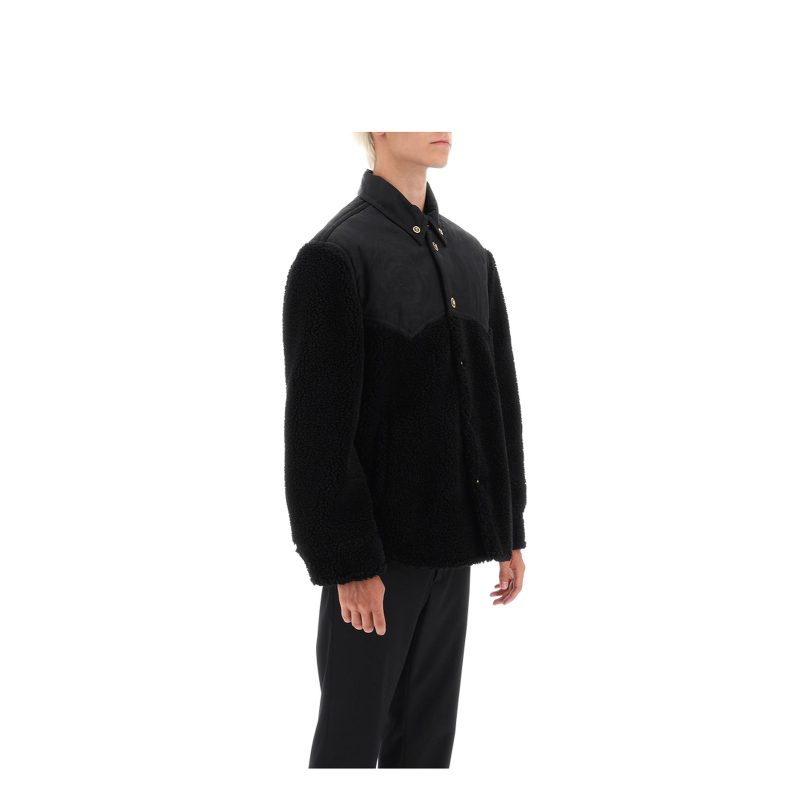 Faux Shearling And Technical Jacquard Jacket In Black - Image 2