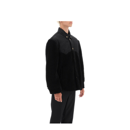 Faux Shearling And Technical Jacquard Jacket In Black - Image 2