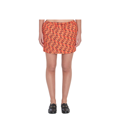 Orange Printed Silk Skirt With Horsebit Motif - Image 1