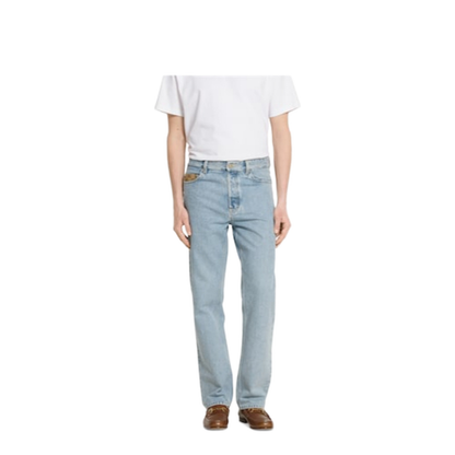 Washed Denim Pant with Insert in Light Blue - Image 5