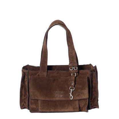 Dark Brown Suede Utilitaire Shopping Bag - Image 1