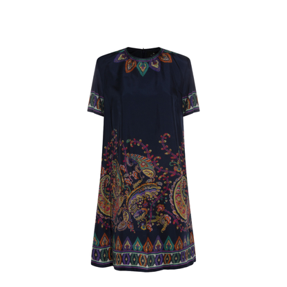 Blue Paisley-print Habotai Silk Tunic Short Dress - Image 2