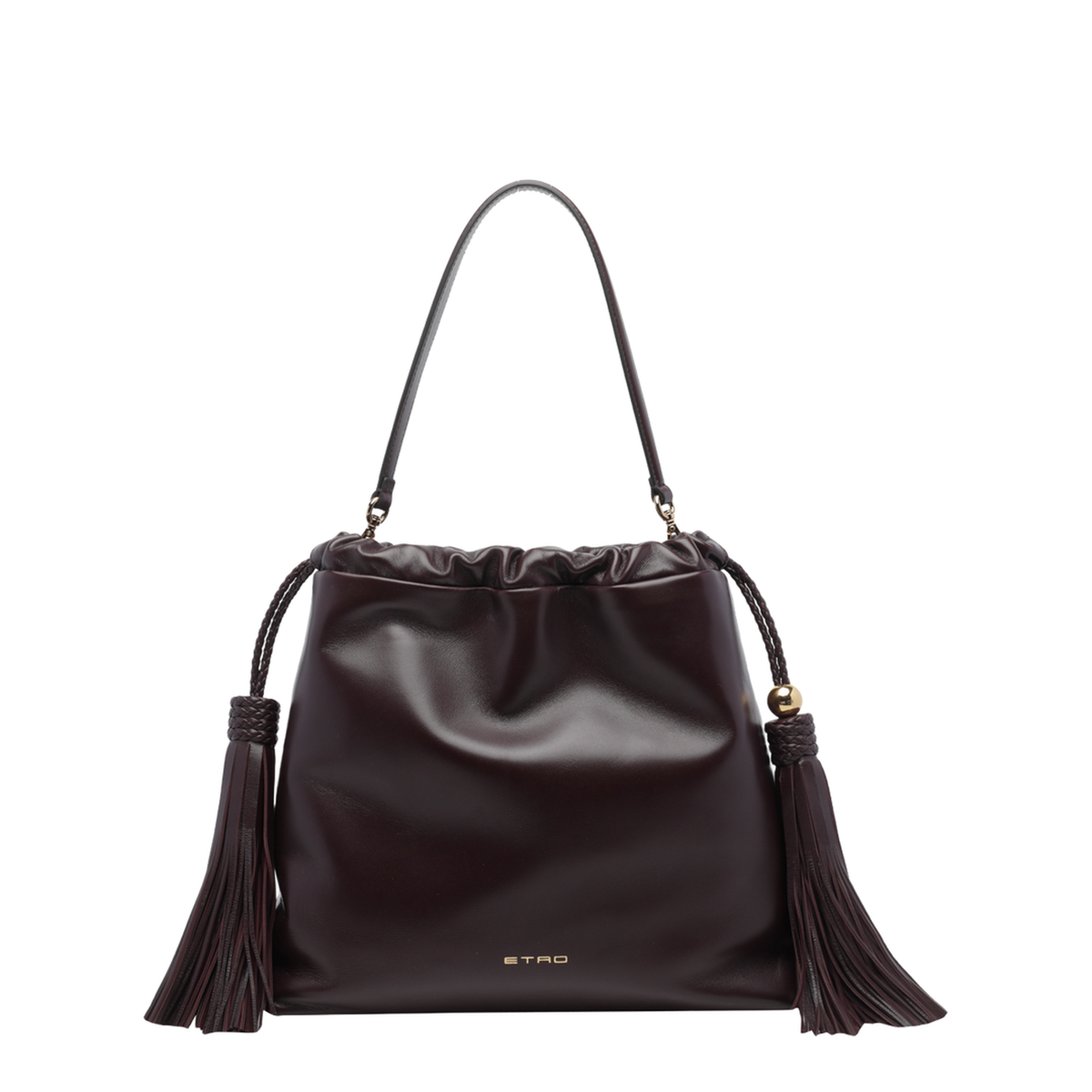 Kalispera with Tassels Medium Leather Handbags - Bordeaux - Image 1