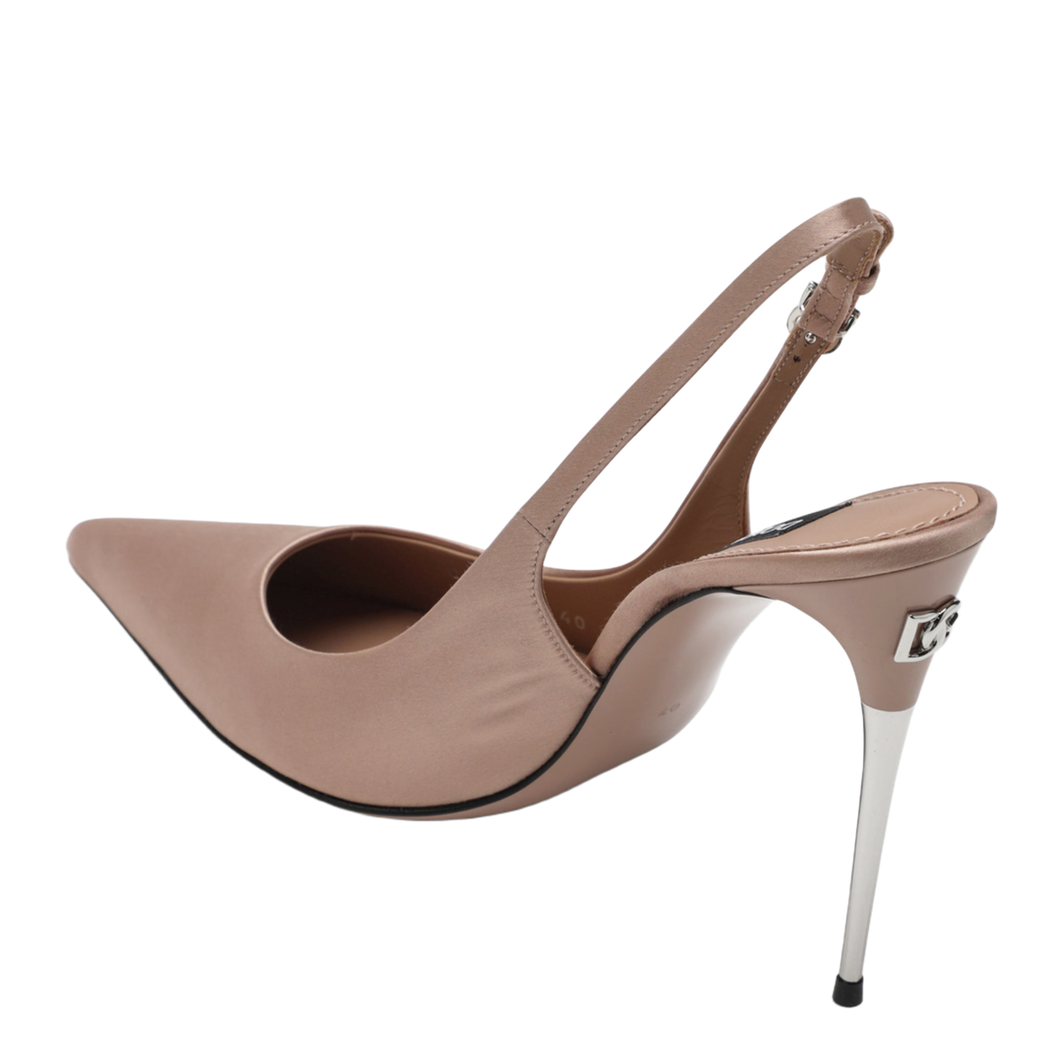 Beige Satin Slingback with Logo - Image 2
