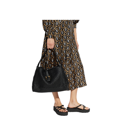 Mia Large Woven Leather Tote - Nero - Image 2