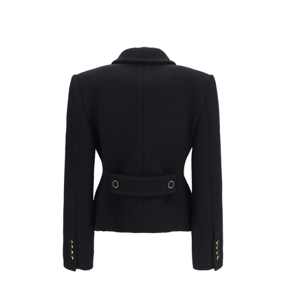 Cropped Single-Breasted Blazer with Fabric Buttons - Image 2