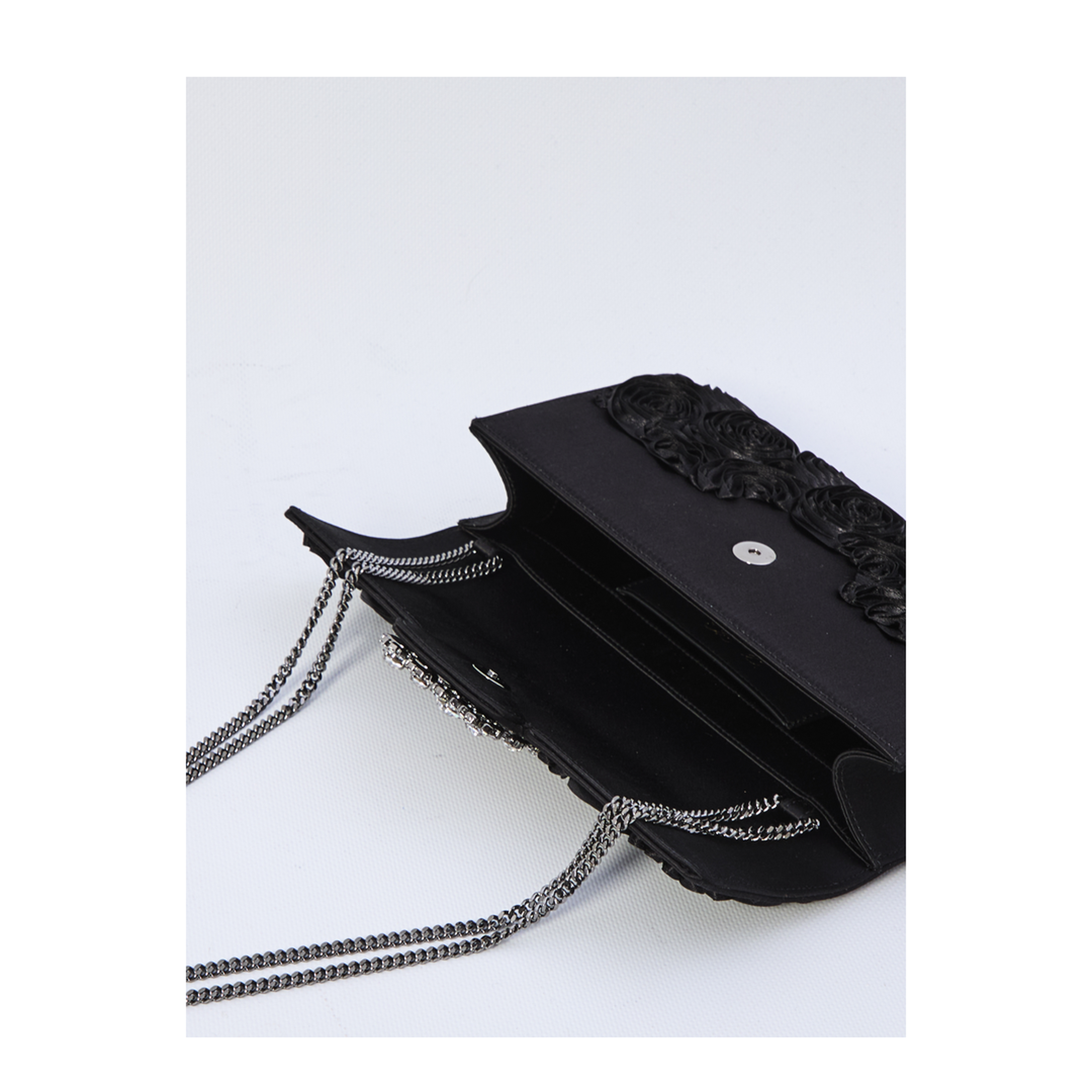 Satin Bag with Crystal Buckle and Rose Detail - Image 4