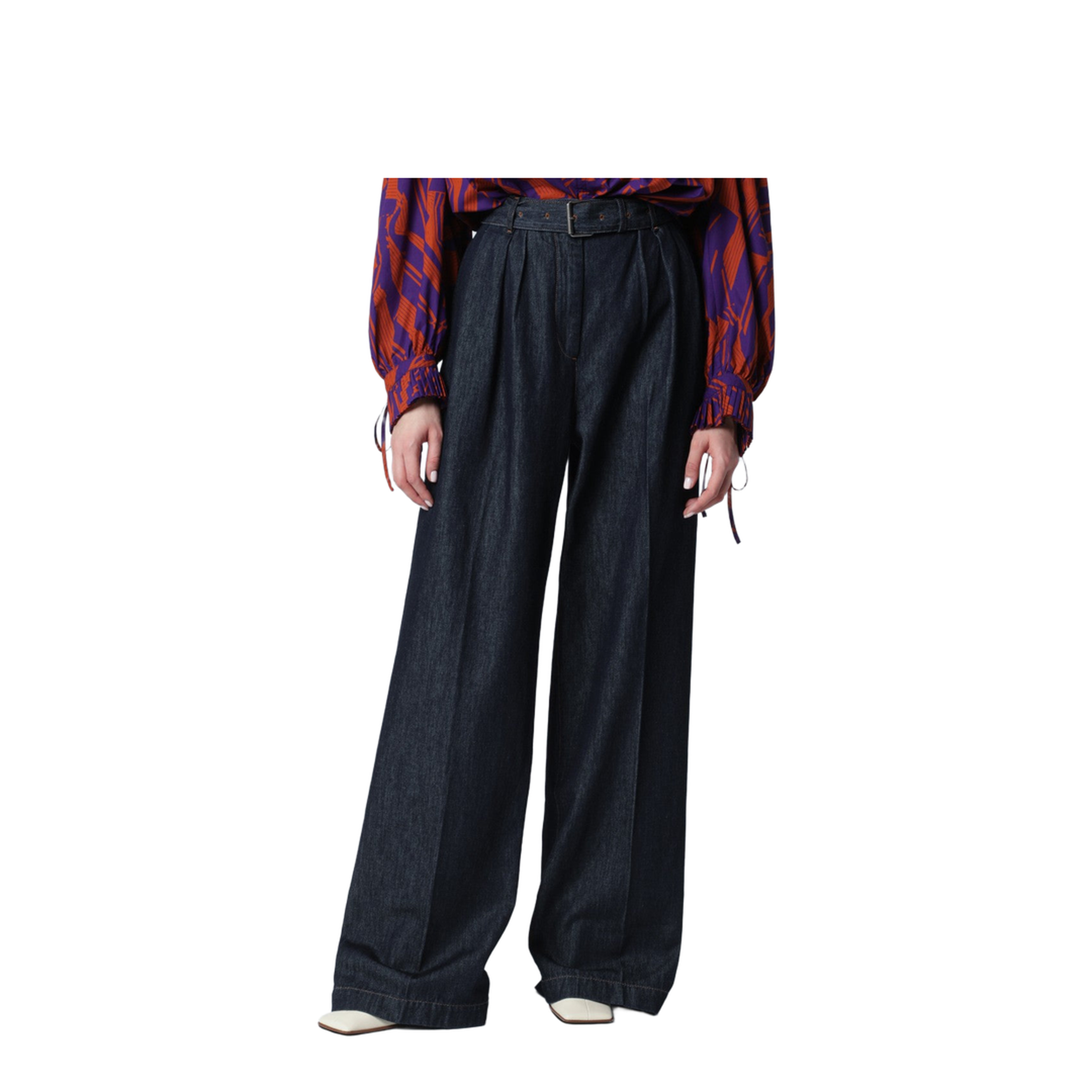Indigo Blue Wide-Leg Denim Trousers - Image 1
