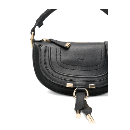 Marcie Mini Calfskin Saddle Bag - Black - Image 2