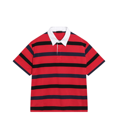 Short-Sleeved Polo Shirt With Red Blue Stripes - Image 1