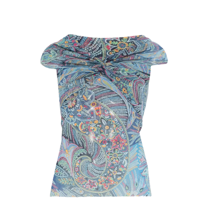 SEMI-SHEER STRAIGHT NECK PATTERNED TOP - Image 1