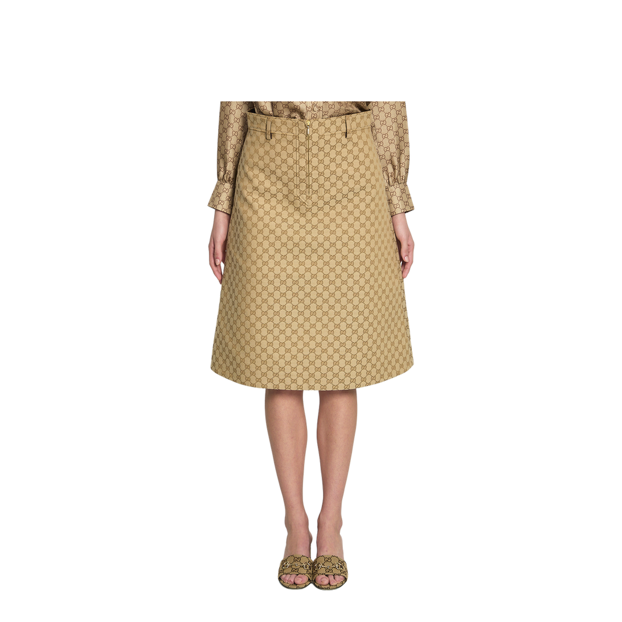 Cotton Canvas Fabric Skirt in Sand - Image 1
