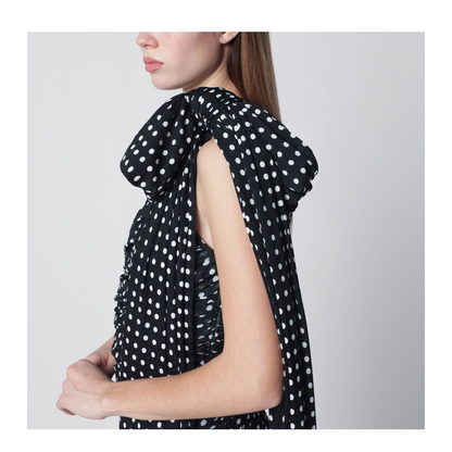 Blue Polka Dot Draped One-Shoulder Dress - Image 2