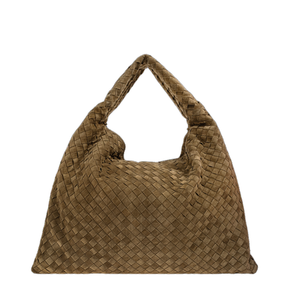 Hop Large Intrecciato Shoulder Bag Suede Mud - Image 5