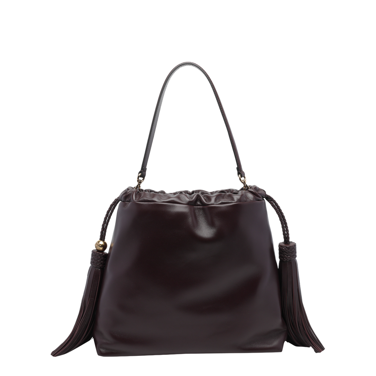 Kalispera with Tassels Medium Leather Handbags - Bordeaux - Image 2