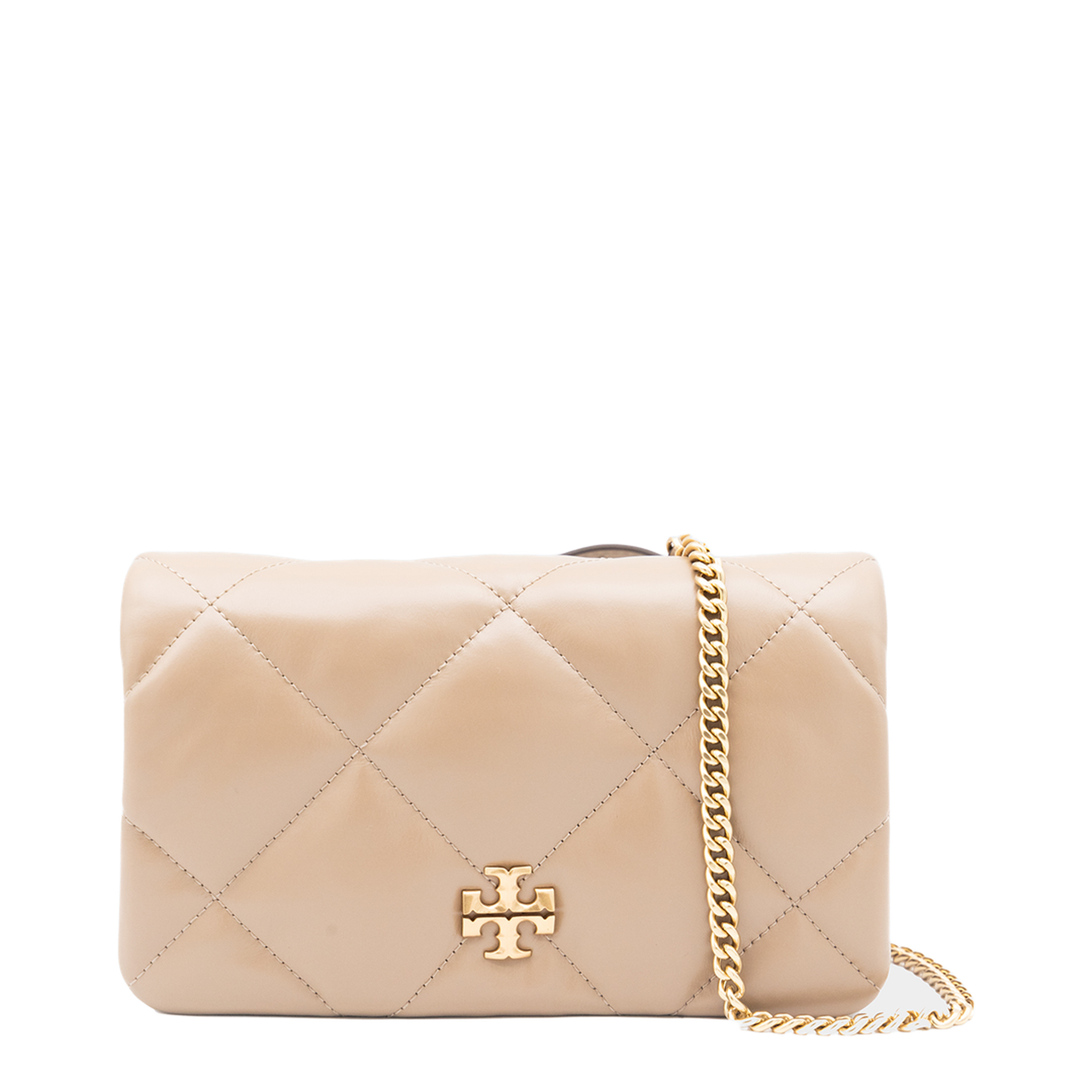 Kira Diamond Quilt Clover Medium Leather Chain Wallet - Light Stone - Image 2