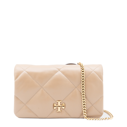 Kira Diamond Quilt Clover Medium Leather Chain Wallet - Light Stone - Image 2