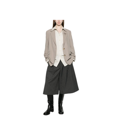 Pinstripe Oversized Wool Blend Blazer with Broche - Image 2