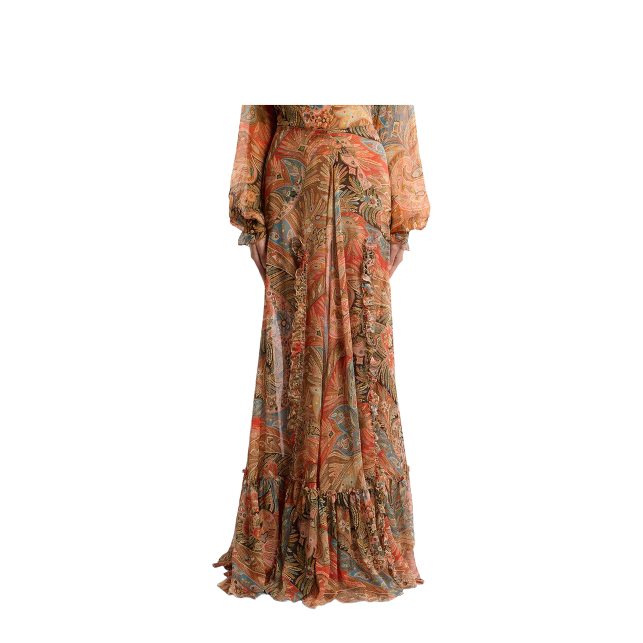 Silk Maxi Skirt with Flounce and Paisley Motif - Image 4