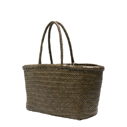 Big Triple Jump Woven Leather Tote - Kaki - Image 3