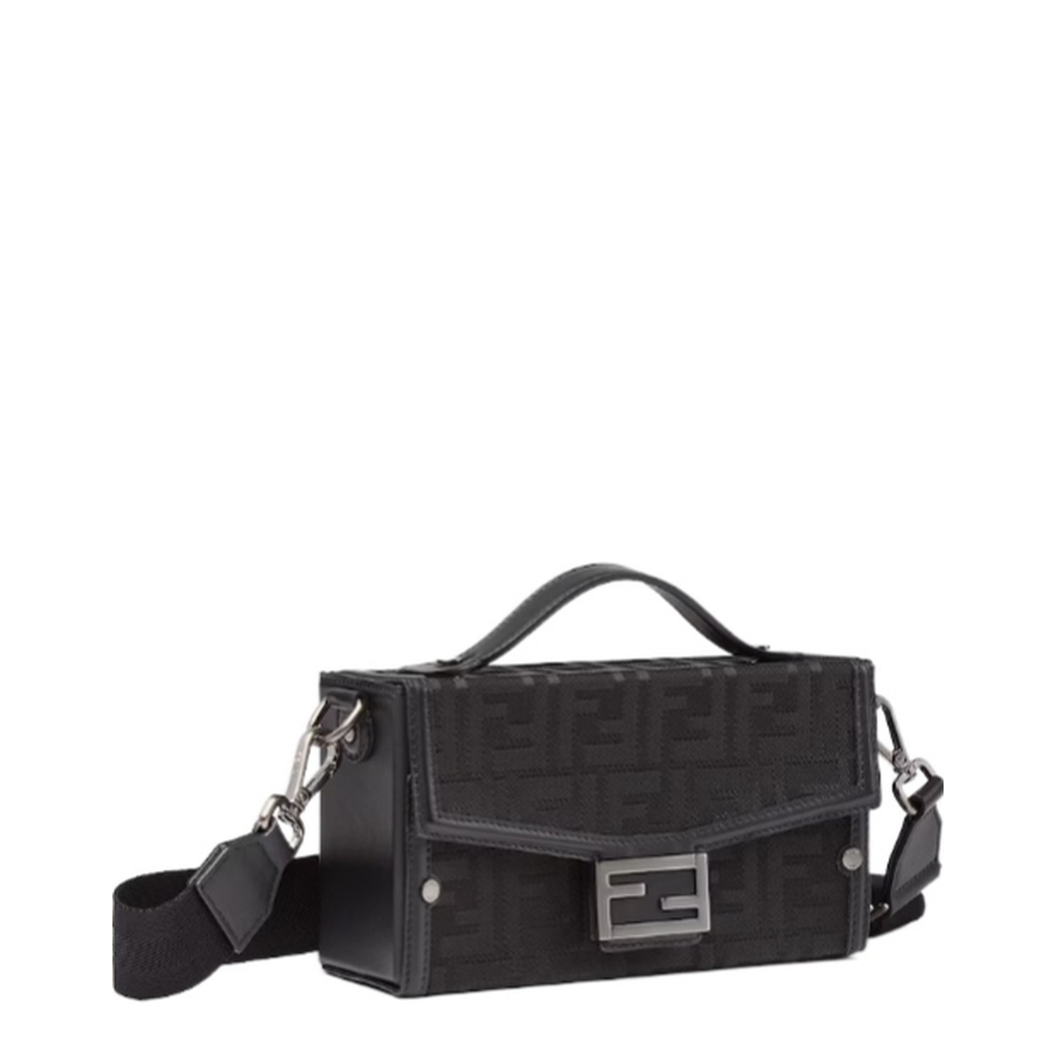 Baguette Soft Trunk Nylon Jacquard Crossbody - Black - Image 2