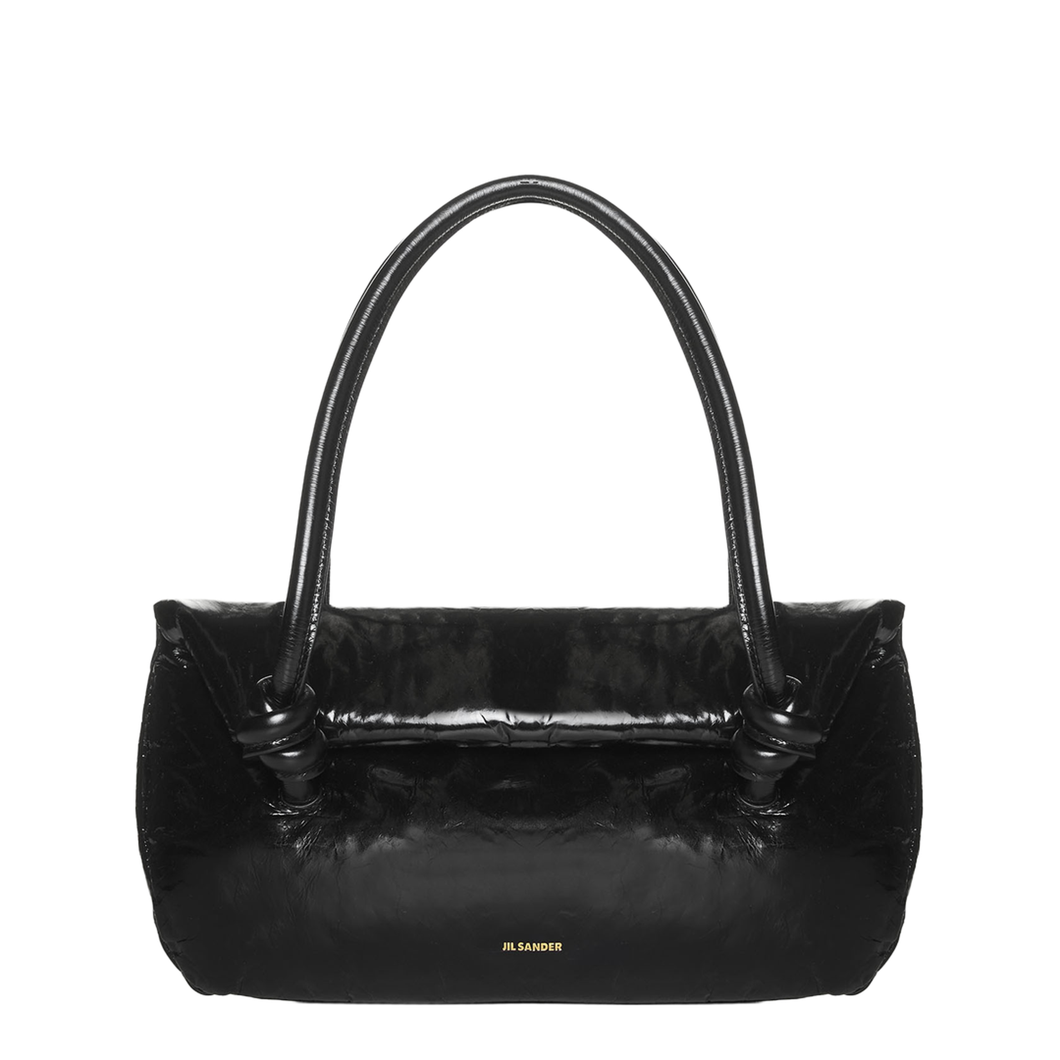 Knot Small Black Shoulder Bag With Laminated Logo In Patent Leather - Image 1