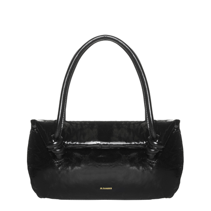 Knot Small Black Shoulder Bag With Laminated Logo In Patent Leather - Image 1