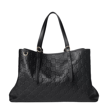 Emblem Large Leather Tote - Black - Image 1