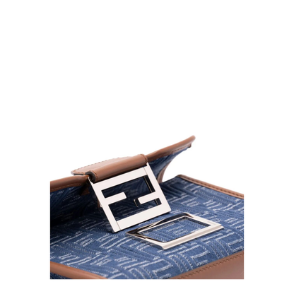 Denim-Effect FF Jacquard and Leather Double Baguette Bag - Image 5