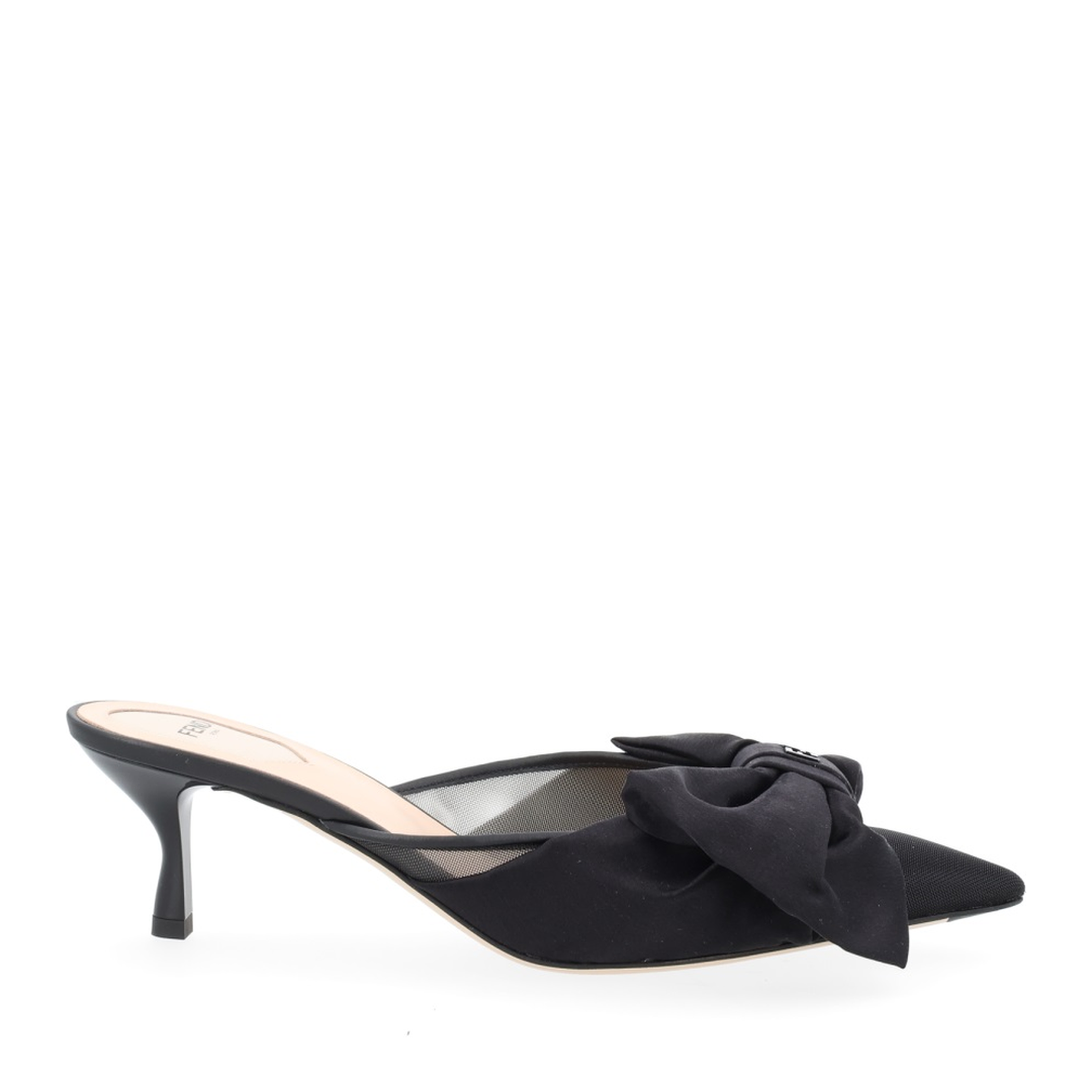 Black Satin Medium-Heeled Sabots - Image 1