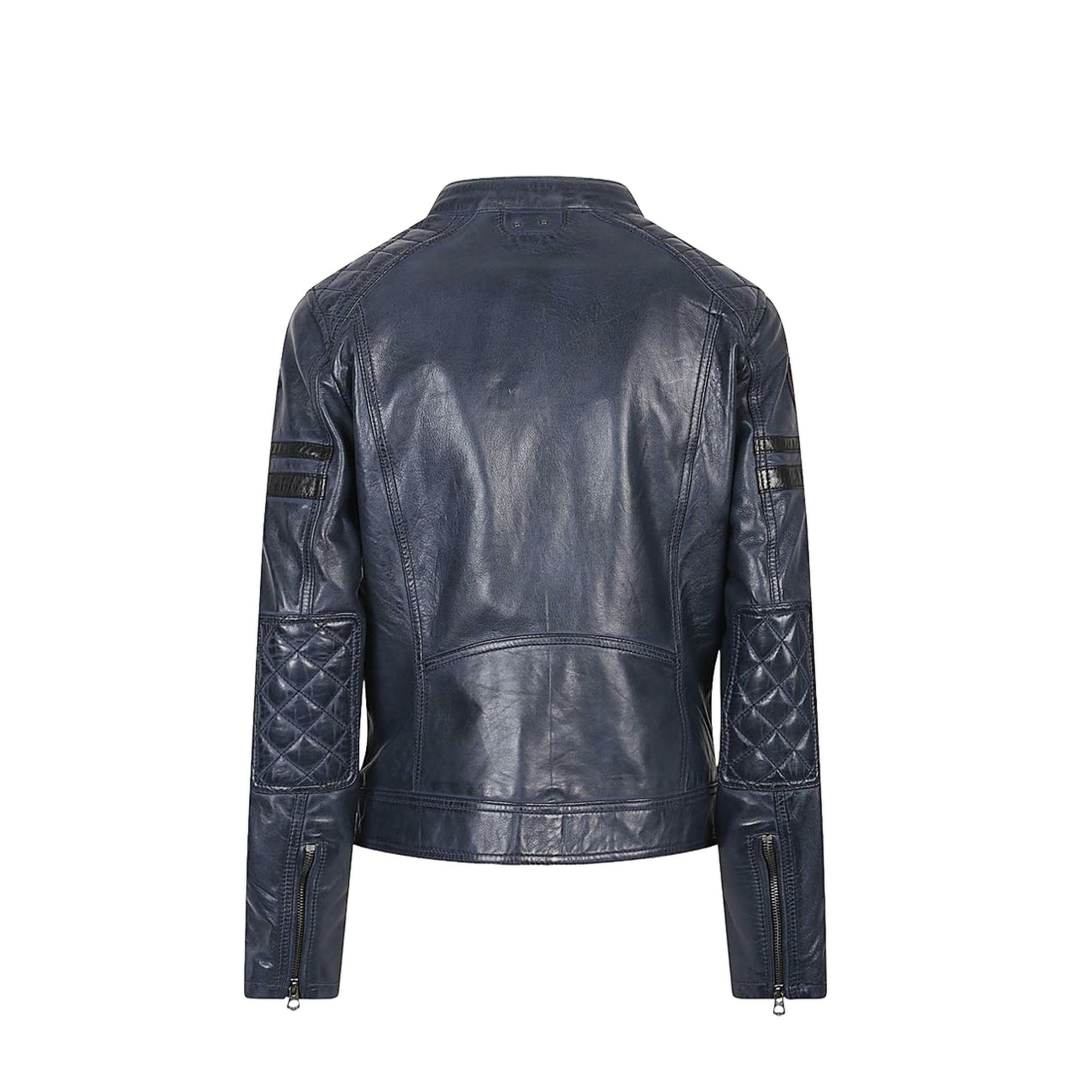 Leather Moto Jacket Blue and Green - Image 4
