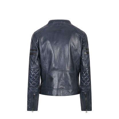 Leather Moto Jacket Blue and Green - Image 4