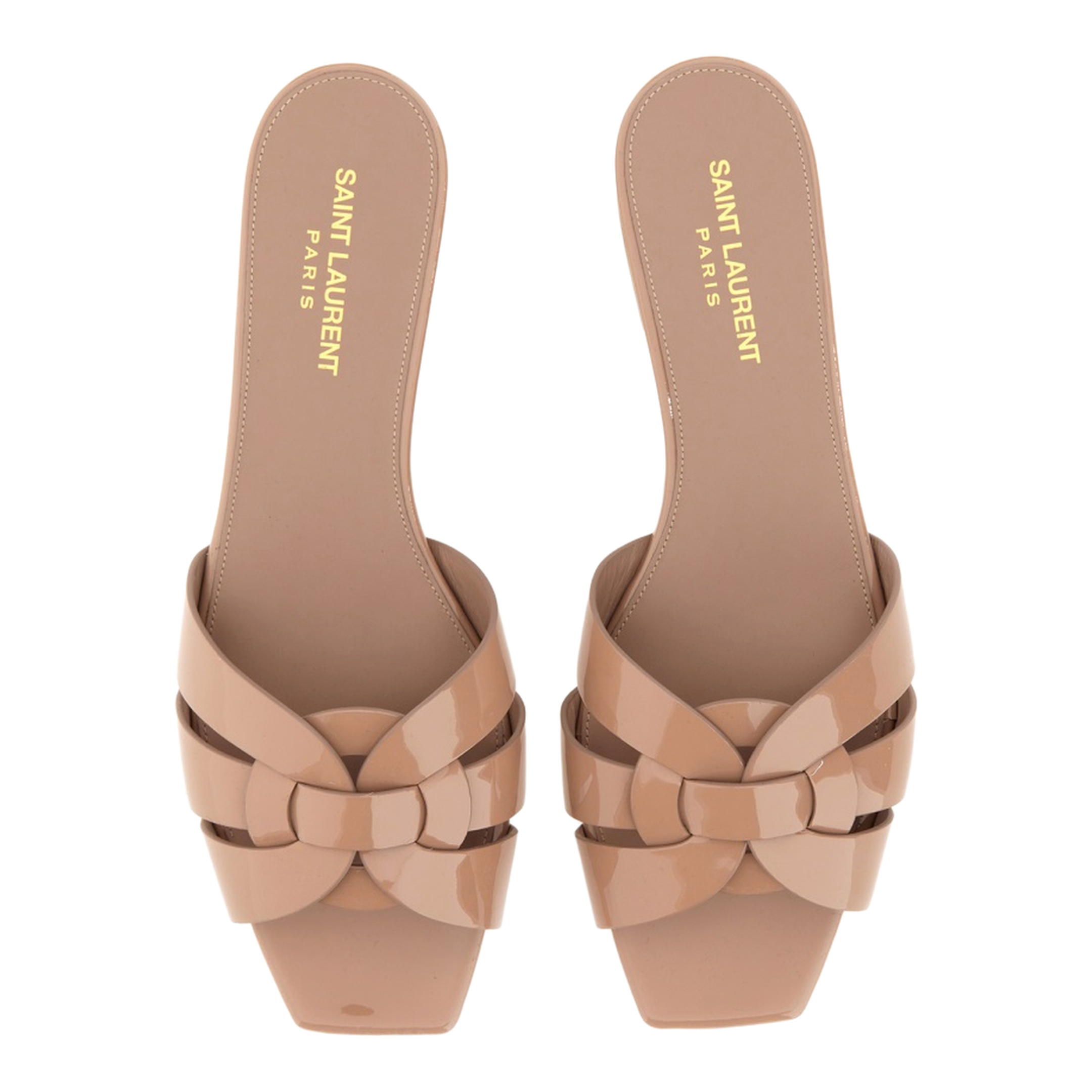 Powder Pink Leather Patent Finish Square Open Toe Multi-Way Strap Design Flat Sole Slip-On Style - Image 4
