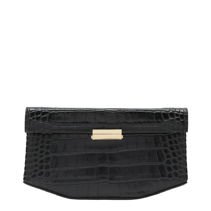 Clip Croc-Embossed Leather Shoulder Bag in Black - Image 1