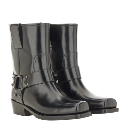 Black Leather Biker Rockstud Low Boot - Image 2