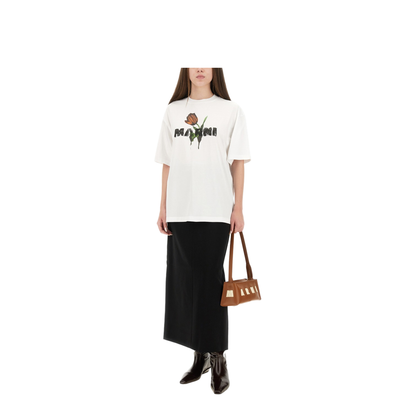 White Cotton T-Shirt with Tulip Print - Image 2