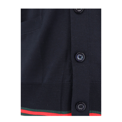 Wool Knit Cardigan with Web in Dark Blue - Image 3