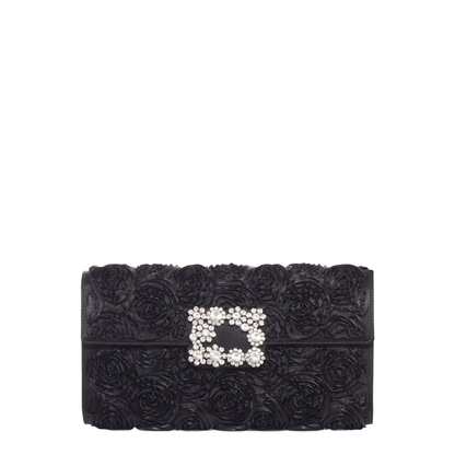 Satin Bag with Crystal Buckle and Rose Detail - Image 1