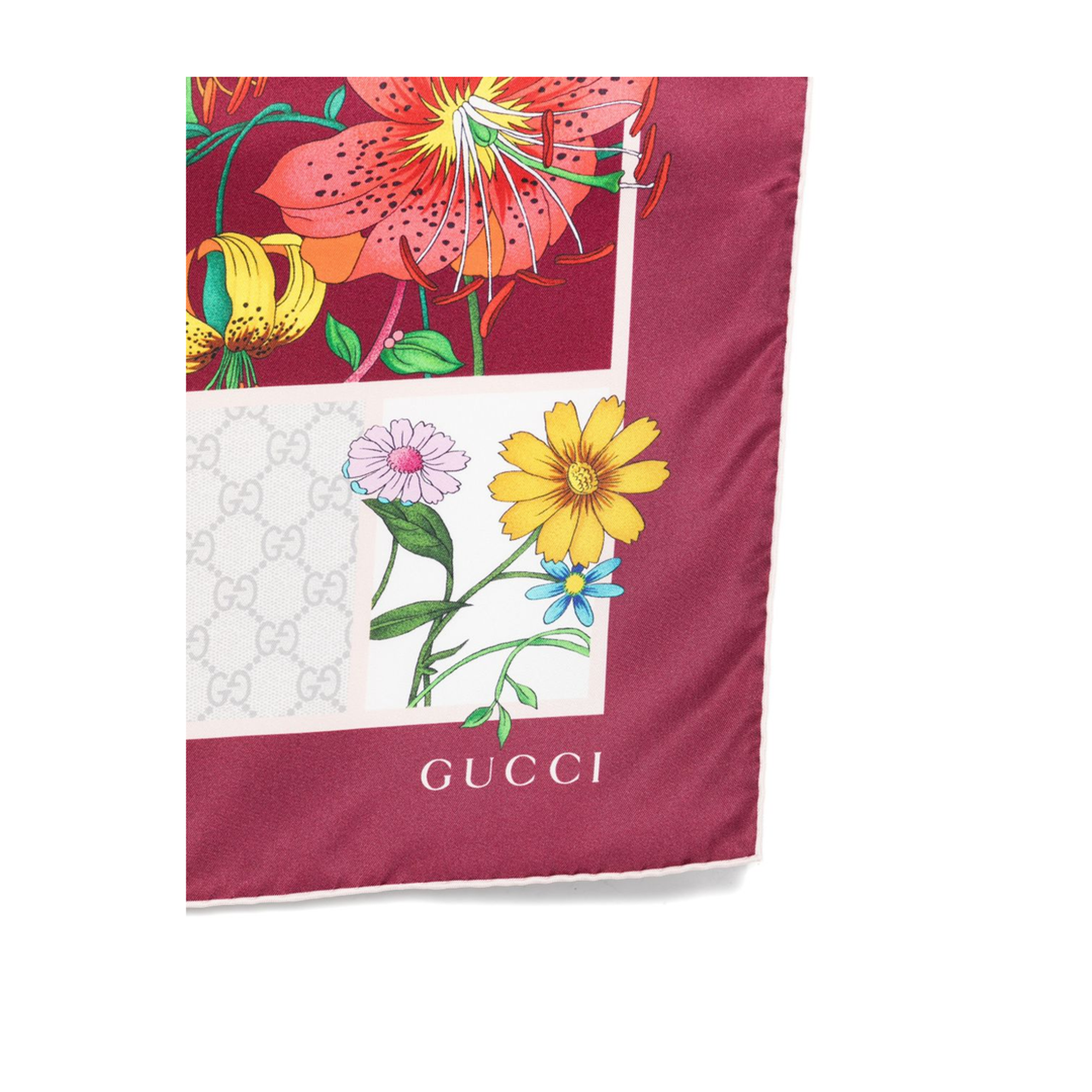Printed Silk Twill Carré in Bordeaux and Multicolor - Image 3